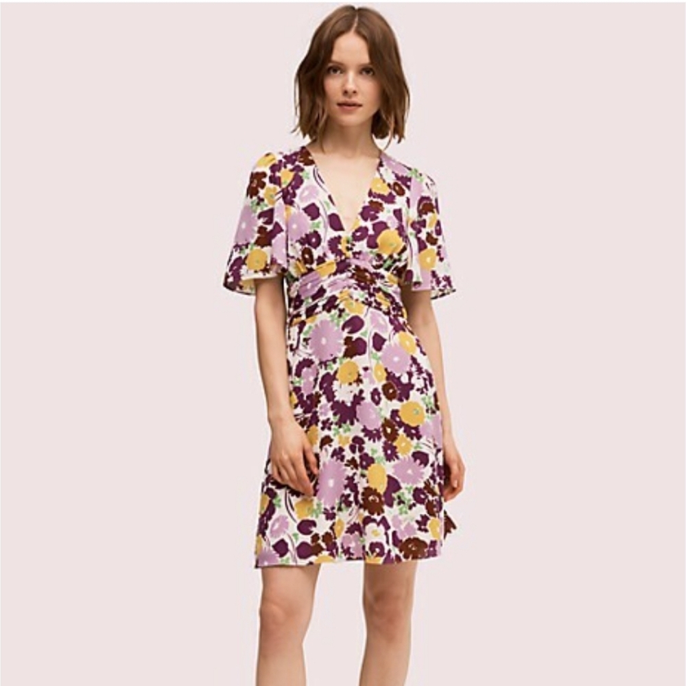 kate spade Lavender Floral Wrap Dress with Yellow and Burgundy Accents